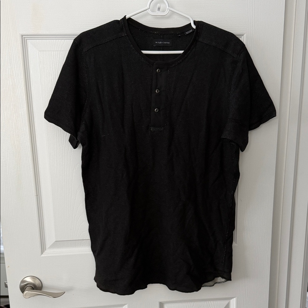 Wings + Horns Black Short Sleeve Henley